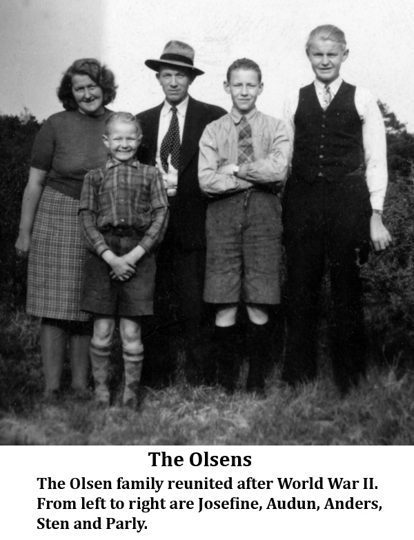 The Olsens. The Olsen family reunited after World War II. From left to right are Josefine, Audun, Anders, Sten and Parly.